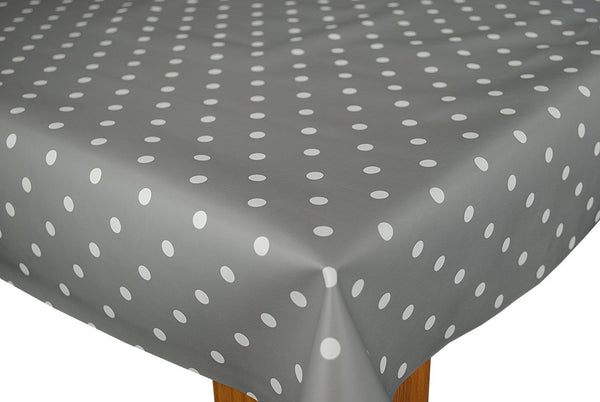 Slate Grey Polka Dotty Wipe Clean Tablecloth Vinyl by Karina Home 200cm x 137cm